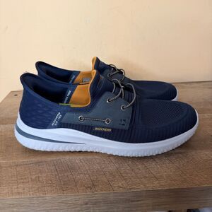 Skechers Delson 3.0 Navy Blue Slip-ins Sneakers Shoes Men's Size 13 Hands Free
